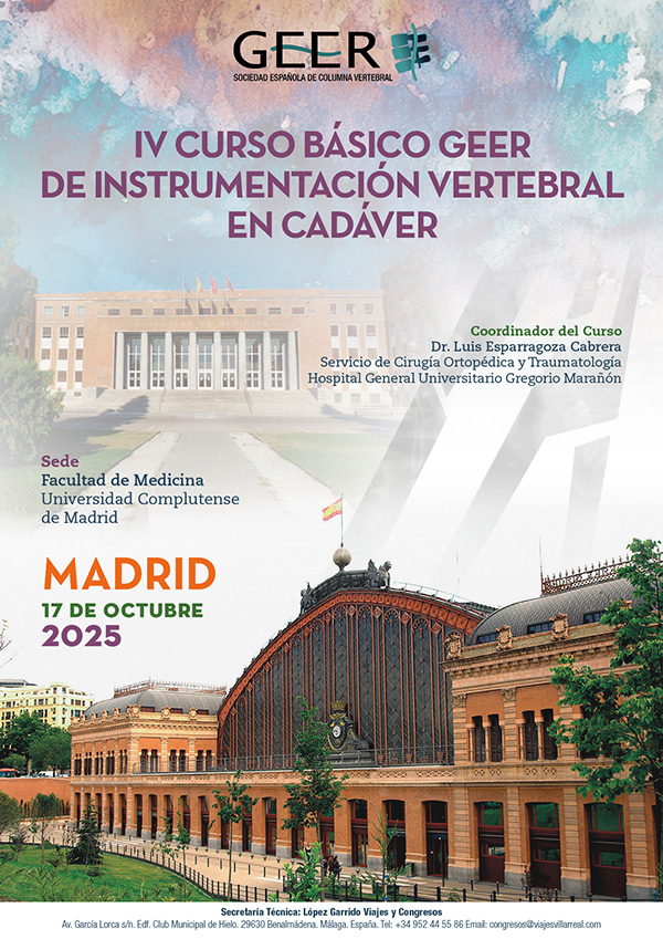 Cartel del IV Curso Básico GEER de Instrumentación Vertebral en Cadáver