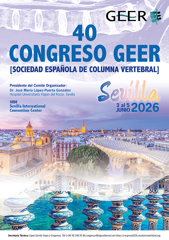 Cartel Curso Pre-Congreso GEER José Andrés Fernández de Valderrama: "NUEVAS TECNOLOGÍAS EN CIRUGÍA VERTEBRAL: Utilidad real, límites y futuro inmediato"