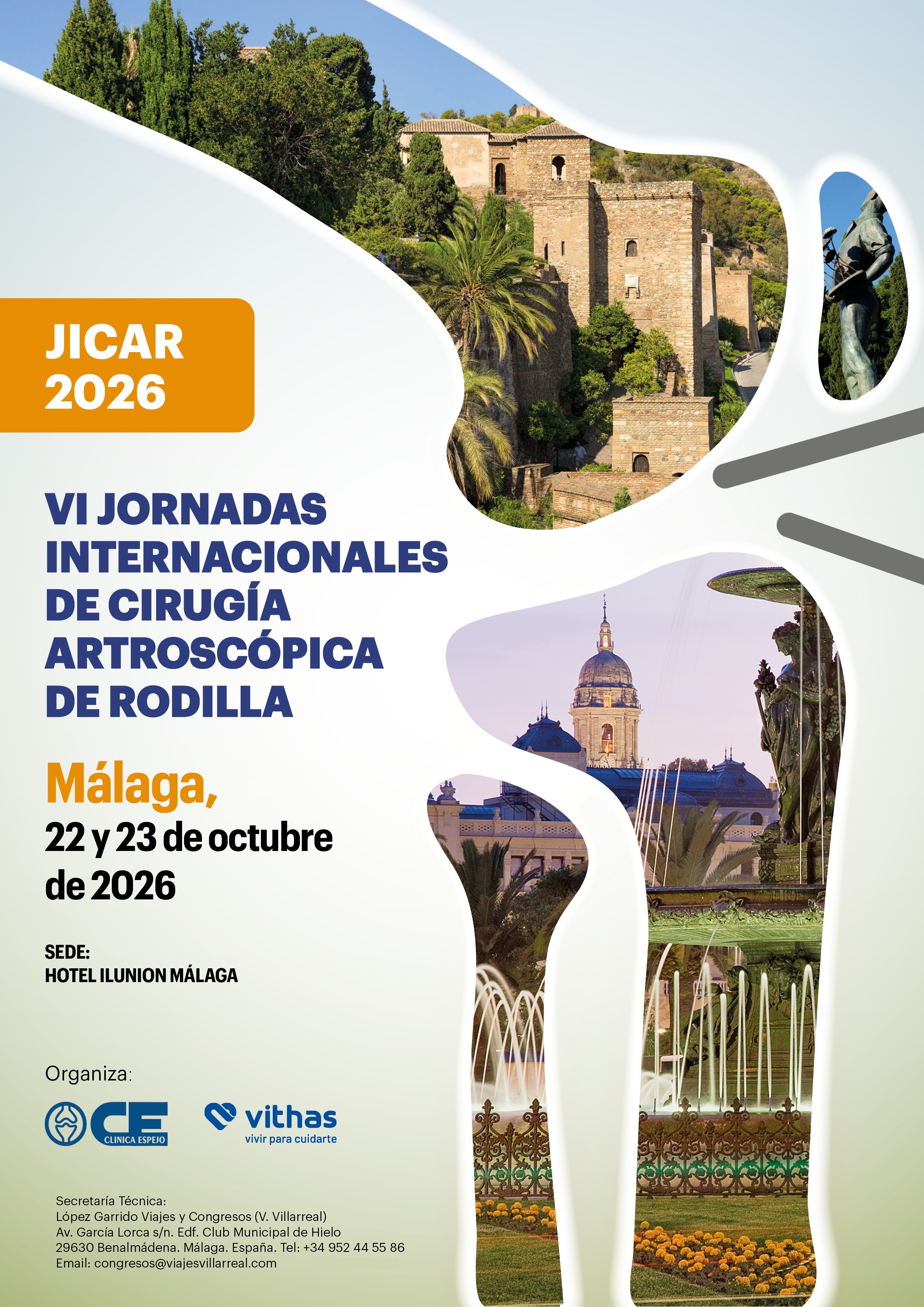 Cartel VI Jornadas Internacionales de Cirugía Artroscópica de Rodilla. JICAR 2026